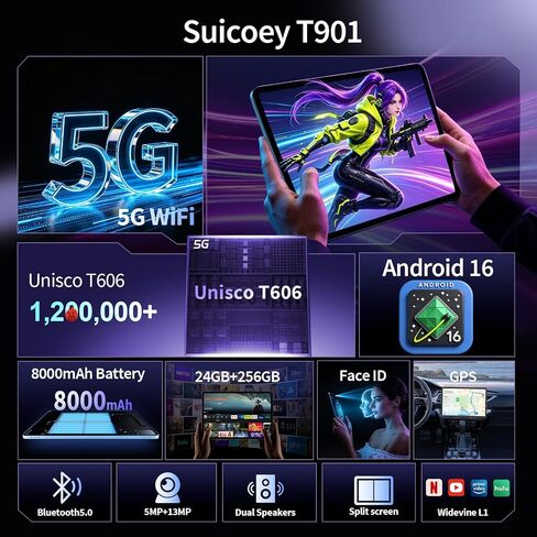 تابلت 10 بوصة مع لوحة مفاتيح، 2026 Gemini AI، 24 جيجابايت + 256 جيجابايت + 2 تيرابايت (حافظة وردية) in Kuwait