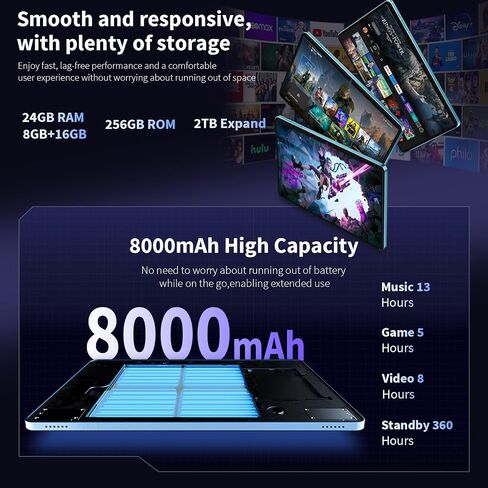 تابلت 10 بوصة مع لوحة مفاتيح، 2026 Gemini AI، 24 جيجابايت + 256 جيجابايت + 2 تيرابايت (حافظة وردية) in Kuwait