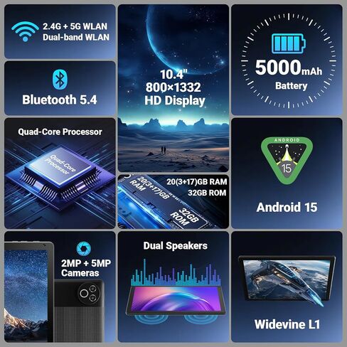 جهاز لوحي Evermyth Android 15 مقاس 10 بوصة، وذاكرة وصول عشوائي 16 جيجابايت وذاكرة تخزين داخلية 32 جيجابايت وذاكرة تخزين داخلية 1 تيرابايت قابلة للتوسيع، وواي فاي سريع 6 وBT 5.4 أجهزة لوحية 5 النواة، وشاشة لمس HD IPS، وبطارية 8H+، وكاميرا مزدوجة محمولة للب in Kuwait