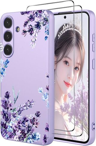 for Samsung Galaxy S25 FE Case with 2X Screen Protector,Soft Liquid Silicone Anti-Scratch Protective Shockproof Girls Women Florals Cover Fit Galaxy S25 FE (Purple Butterfly, S25 FE) in Kuwait
