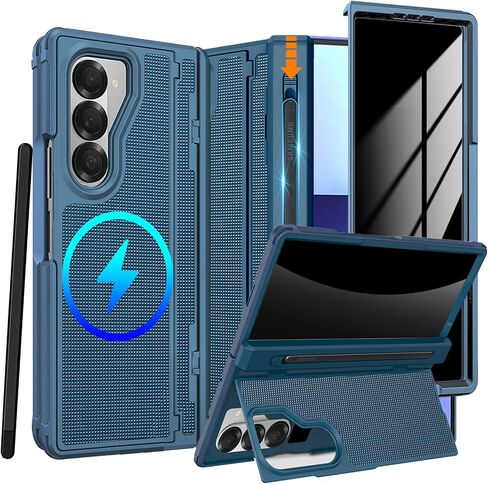 for Samsung Galaxy Z Fold 6 Magnetic Case with S Pen Holder & Stylus, [Invisible Kickstand] Compatible Magsafe Privacy Screen Protector Full Coverage Hinge Cover Phone Case for Z Fold 6 Black in Kuwait