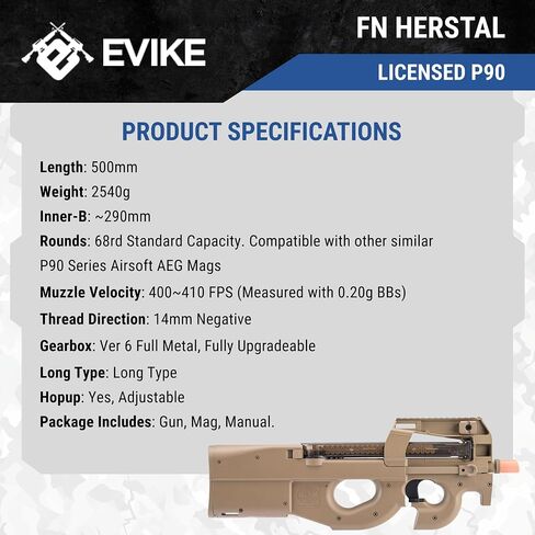 Evike Airsoft - FN Herstal Licensed P90® Full Size Metal Gearbox AEG Airsoft (Color: Dark Earth/Gun Only) in Saudi Arabia