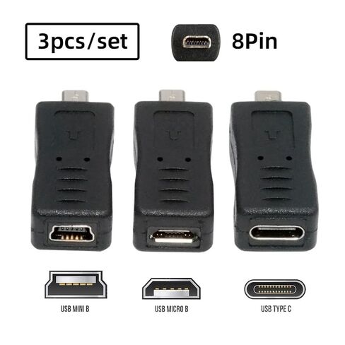 chenyang 3 Pack Mini 8Pin to USB 2.0 Adapter,USB C/Mini USB/Micro USB to Mini 8Pin Data Transfer Charging Converter Adapter in Kuwait