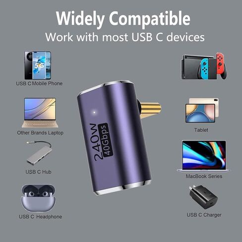 USB C 90 Degree Adapter, USB C Right Angle Adapter with 40Gbps PD 240W 8K@60Hz Video Charging, Compatible with Steam Deck, Switch, VR and More Type C Devices (4-Piece) in Kuwait