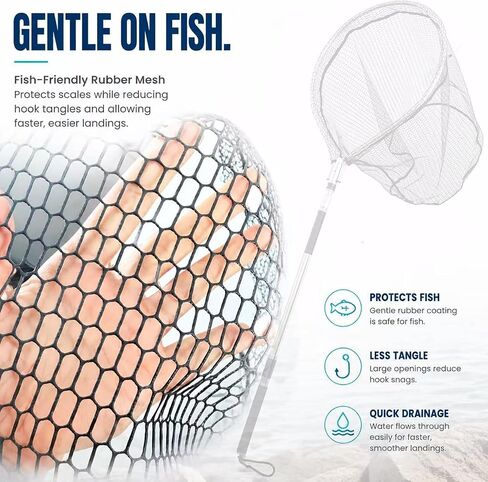 Fishing Landing Net, 100-Inch Telescoping Handle, 20-Inch Rubber Mesh Hoop in Saudi Arabia
