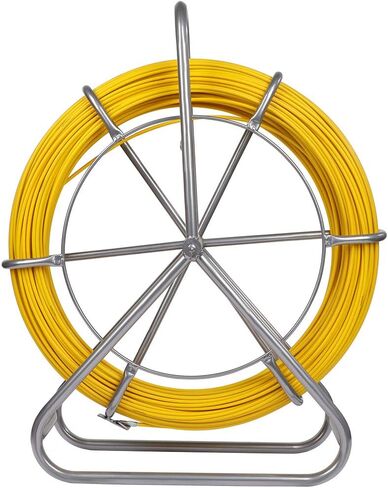 425FT Fish Tape Fiberglass 1/4 inch(6MM) Fishing Wire Puller Duct Rodder Cable Running Electrical Fishtape Tool Rod with Steel Reel Stand through Wall Pipe Length Marking In Meter in Kuwait