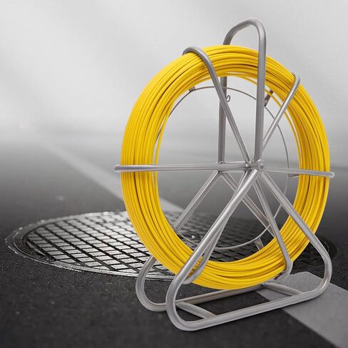 425FT Fish Tape Fiberglass 1/4 inch(6MM) Fishing Wire Puller Duct Rodder Cable Running Electrical Fishtape Tool Rod with Steel Reel Stand through Wall Pipe Length Marking In Meter in Kuwait