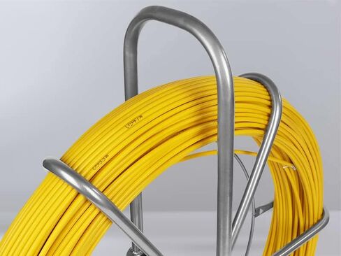 425FT Fish Tape Fiberglass 1/4 inch(6MM) Fishing Wire Puller Duct Rodder Cable Running Electrical Fishtape Tool Rod with Steel Reel Stand through Wall Pipe Length Marking In Meter in Kuwait
