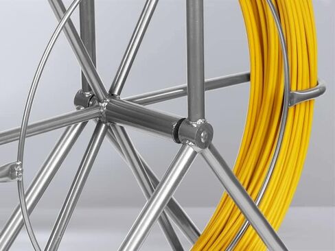 425FT Fish Tape Fiberglass 1/4 inch(6MM) Fishing Wire Puller Duct Rodder Cable Running Electrical Fishtape Tool Rod with Steel Reel Stand through Wall Pipe Length Marking In Meter in Kuwait