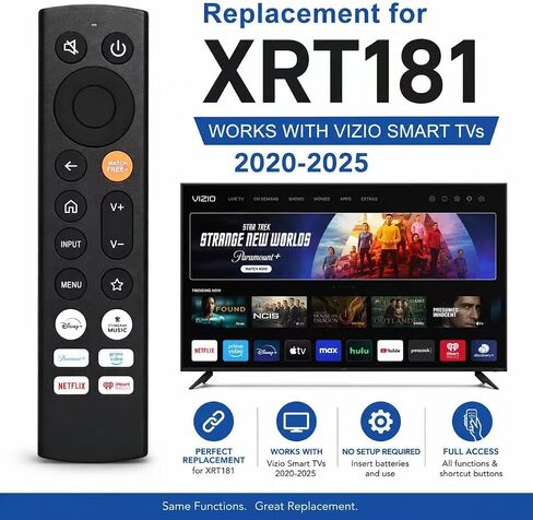 جهاز التحكم عن بعد XRT181 العالمي لـ Vizio مع أزرار الاختصار، جهاز التحكم عن بعد البديل المتوافق مع موديلات Vizio Smart TV in Kuwait