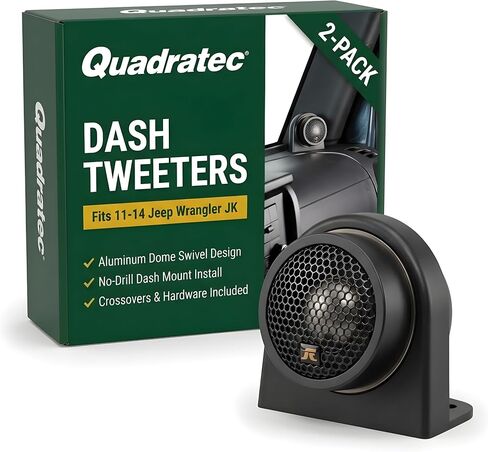 Quadratec Super Tweeters - Sold as Pair - Fits Jeep Wrangler JK & Unlimited 4-Door 2011-2014 - Large 1 Aluminum Domed Swivel Tweeters - 50 Watt Rms with 100 Watt Peak - Made in The USA in Kuwait