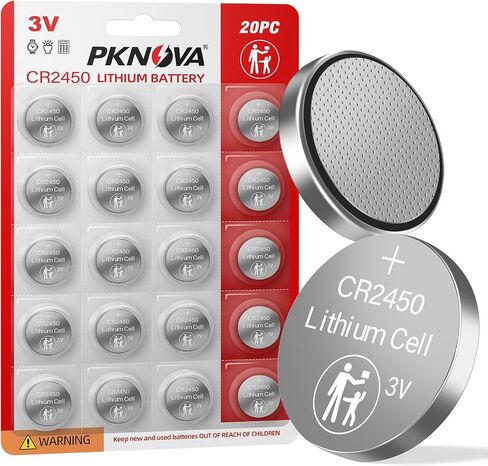PKNOVA CR2450 Battery 20 Pack, CR 2450 Lithium Batteries, 3V Coin Button Cell Battery Long Lasting, High Capacity for Car Key Fob, Garage Door Opener, Flameless Candles, Smart Sensors, Remote Control in Saudi Arabia