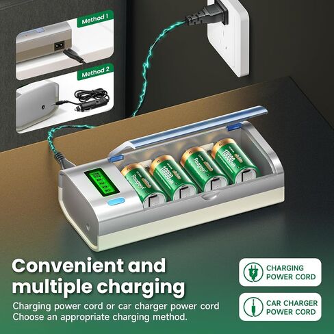 D Cells 10000mAh Rechargeable Batteries 6 Counts and Universal Battery Charger Compatible with C D 9V AA AAA Ni-MH Ni-CD Batteries with Discharge Function & Car Charger Cable in Saudi Arabia
