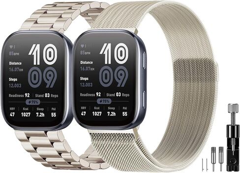 Compatible with Amazfit Bip 6 Watch Band/Amazfit Bip 5 Bands, 22mm Stainless Steel 2 Pack Metal and Mesh Bracelet Strap for Amazfit GTR 4/3 Pro/3/2/2e/GTR 47mm/Balance 2/Balance Women Men Accessory in Kuwait