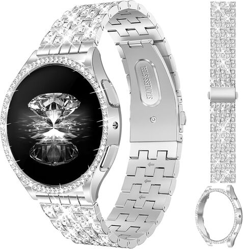 JR.DM Diamond Bands with Bling Case Women ONLY Compatible with Samsung Galaxy Watch 7/6 40mm 44mm, 20mm watch band with Protective Cover Bumper Silver Gold Luxury Metal Bracelet Replacement Strap in Saudi Arabia