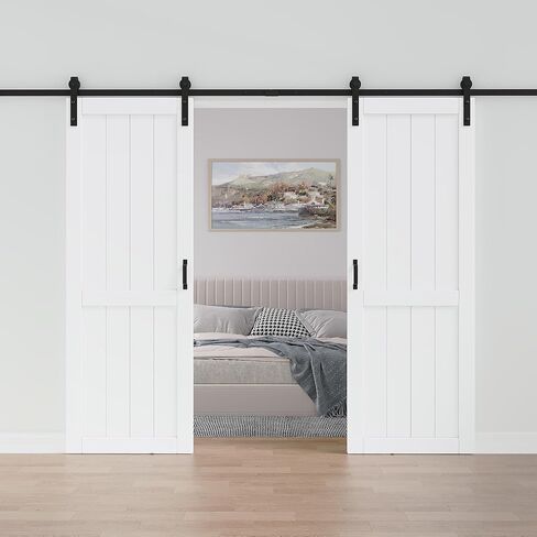 White Plank Solid Wood Sliding Barn Door, 72"x84", Soft Close in Saudi Arabia