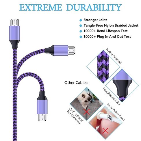 Micro USB Cable, 5Pack 6ft High Speed Nylon Braided Android Charging Cables in Kuwait