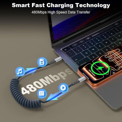 Quickeep USB C Cable 3FT 2Pack Coiled USB C to USB C Charger Cable for Car in Kuwait