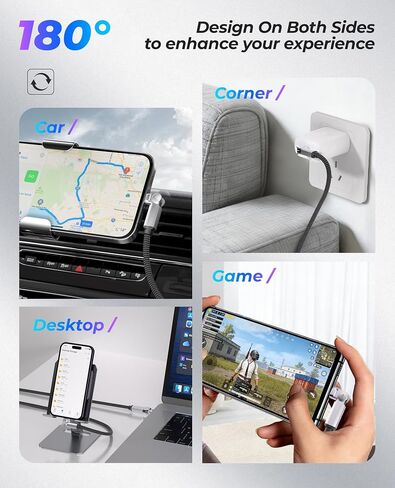 90 Degree USB C Cable Swivel Cord with 180° Rotating Head - 6.6FT Nylon Braided USB C to USB C Charger Cord with 60W Fast Charging, Data Sync, Apple Carplay for iPhone 17/16/15, iPad, Galaxy, Mac in Saudi Arabia