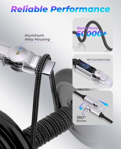 90 Degree USB C Cable Swivel Cord with 180° Rotating Head - 6.6FT Nylon Braided USB C to USB C Charger Cord with 60W Fast Charging, Data Sync, Apple Carplay for iPhone 17/16/15, iPad, Galaxy, Mac in Saudi Arabia