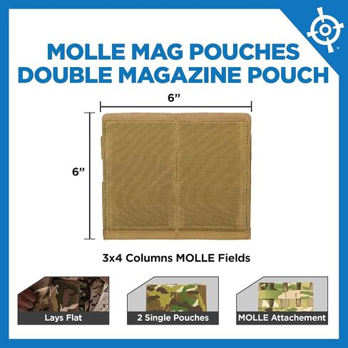 Blue Force Gear - Double Magazine Holder - MOLLE Mag Pouch for Duty Belt, Tactical Vest, & Plate Carrier - Stackable Airsoft Ammo Attachments and Pistol Mag Pouches - 6.5 x 5.5 x .13 Inches - Black in Kuwait
