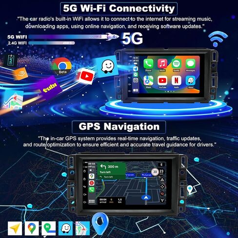 7inch 5GWiFi Upgrade Car Radio for GMC Sierra 1500 2007-2013, Chevy Silverado 1500 2007-2013, Yukon Tahoe 2007-2014, Acadia Equinox Enclave HD Touch Screen Stereo, Carplay Android Auto GPS FM Camera in Kuwait