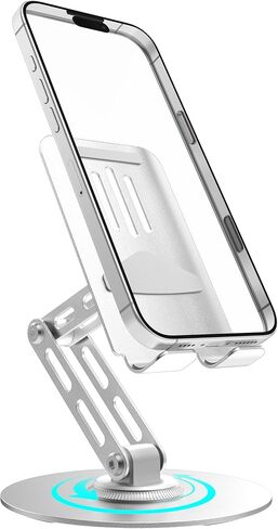 360° Rotating Cell Phone Stand for Desk, Adjustable Foldable Aluminum Phone Holder with Anti-Slip Base, Sturdy Desktop Stand Compatible with iPhone, iPad, Android Phones – Orange in Saudi Arabia