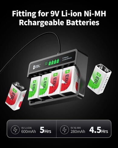 EBL 9V Rechargeable Batteries and LCD 9V Battery Charger in Saudi Arabia