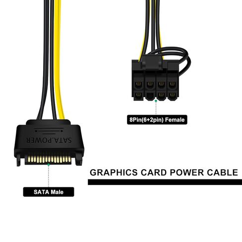 SATA 15 Pin to 8 Pin Pcie Cable 15 Pin SATA Male to 8 Pin (6+2 Pin) Pci Express Female, Graphic Video Card Power Cable Adapter 2 Pack in Kuwait