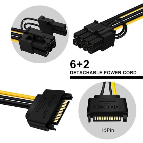 SATA 15 Pin to 8 Pin Pcie Cable 15 Pin SATA Male to 8 Pin (6+2 Pin) Pci Express Female, Graphic Video Card Power Cable Adapter 2 Pack in Kuwait