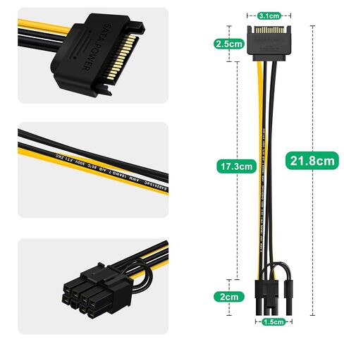 SATA 15 Pin to 8 Pin Pcie Cable 15 Pin SATA Male to 8 Pin (6+2 Pin) Pci Express Female, Graphic Video Card Power Cable Adapter 2 Pack in Kuwait