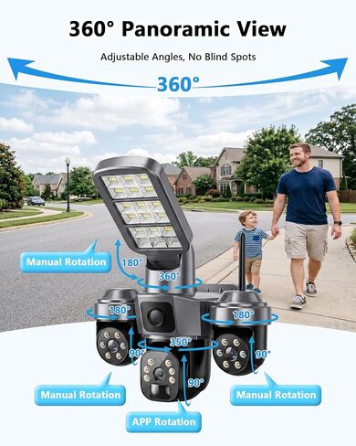 KEPEAK Floodlight Camera, Wireless Security Camera Outdoor Pan/Tilt, WiFi Cameras, 360° Panoramic View, Color Night Vision in Kuwait