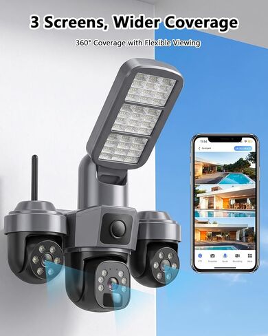 KEPEAK Floodlight Camera, Wireless Security Camera Outdoor Pan/Tilt, WiFi Cameras, 360° Panoramic View, Color Night Vision in Kuwait