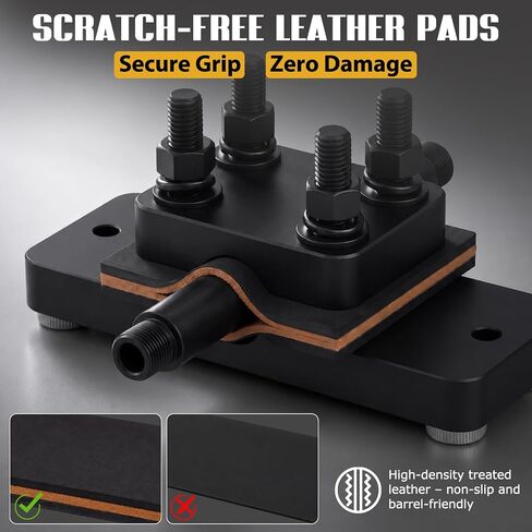 Heavy Duty Barrel Vise Tool with Scratch Free Protective Leather Pads, Fits 0.67" to 1.375" Outside Diameter, Durable Steel Construction with High Strength 8-Grade Bolts Black in Saudi Arabia