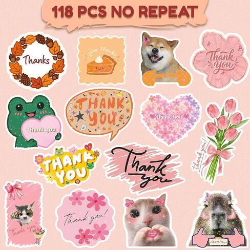 118 PCS Thank You Stickers, Cute Pink Thank You Stickers, Waterproof Vinyl Thank You Labels for Favors, Wedding, Birthday, Personalized Thank You for Celebrating Stickers for Adults in Saudi Arabia