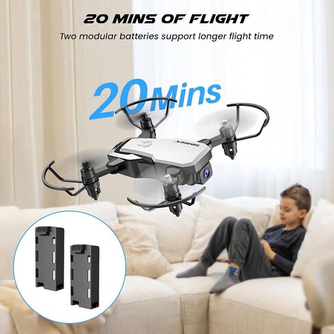 SIMREX Mini Drone with 720P Camera for Kids & Beginners - Foldable RC Quadcopter, Optical Flow Positioning, Altitude Hold, 3D Flip, 2 Batteries 20Min Flight, Safe & Easy Indoor Outdoor Flying Toy Gift (New White) in Saudi Arabia