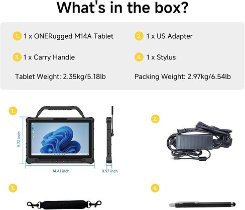 M14A Windows Rugged Tablet, 5G 14-Inch FHD 1000 Nits Touchscreen, Intel i5-1235U, 16GB RAM 256GB SSD, IP65 Waterproof Industrial Tablet PC for Outdoor Work Field Service in Saudi Arabia