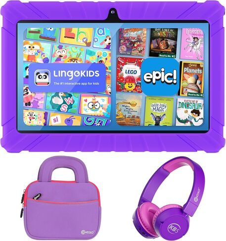 Contixo Kids Tablet Bundle with Bluetooth Headphones & Sleeve Bag, Parental Controls, Kid-Proof Case, Wi-Fi Learning Tablet for Children - Purple in Kuwait