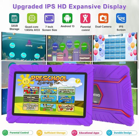 Contixo Kids Tablet Bundle with Bluetooth Headphones & Sleeve Bag, Parental Controls, Kid-Proof Case, Wi-Fi Learning Tablet for Children - Purple in Kuwait