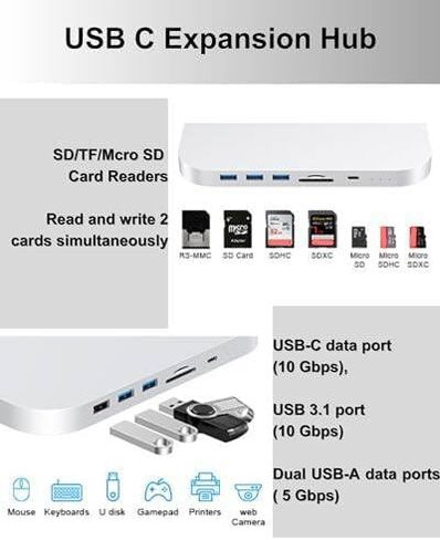 موزع وحامل مع حاوية SSD لـ NVME/SATA M.2، وMac mini Dock مع 4K HDMI، ومنفذ USB C بسرعة 10 جيجابت في الثانية، وقارئ بطاقة TF/SD لجهاز Mac mini M1/ M2 وMac Studio | مُكَمِّلات in Kuwait