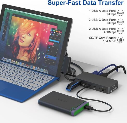 New Surface Dock Triple Displays 4K@60HZ HDMI+VGA, 11 in 1 Surface Docking Station for Surface Pro 11/10/9/8/X/7/6/5/4/3,Surface Laptop 7/6/5/4/3/2/1,Surface Book Go in Kuwait