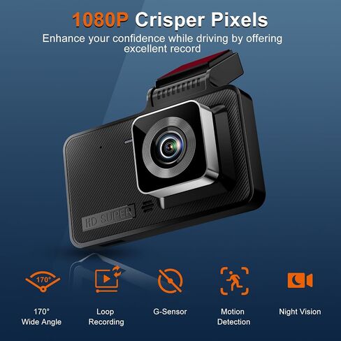 1080p HD 4-Inch Dashcam with Night Visibility, 170° Wide Angle, 24-Hour Recording, G-Sensor, Parking Monitoring, Loop Recording, Motion Detection in Saudi Arabia