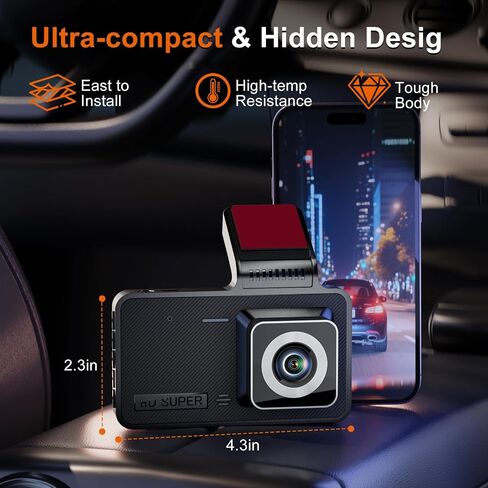 1080p HD 4-Inch Dashcam with Night Visibility, 170° Wide Angle, 24-Hour Recording, G-Sensor, Parking Monitoring, Loop Recording, Motion Detection in Saudi Arabia