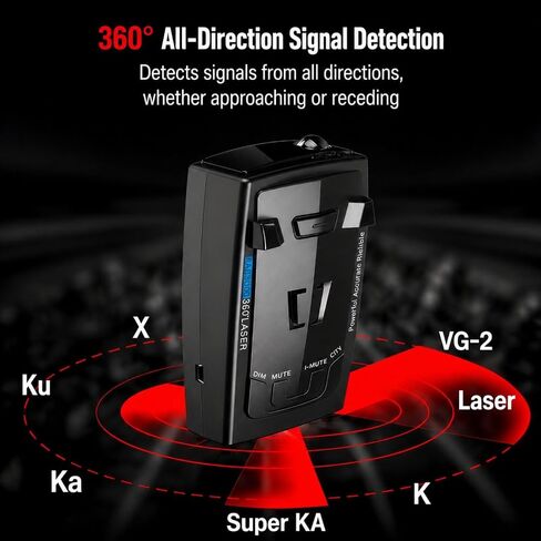 Radar with Detection Up to 1200 Yards Long Range Detection, X/K/Ka/KU/ST/Band & Laser Detectors for Cars with Voice Alert, Intelligent False Alert Filter, Includes Suction Cup Mount in Kuwait
