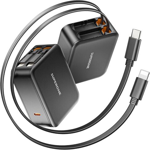 SUPERONE 62W Retractable Wall Charger with Dual USB C & Apple Cables in Kuwait