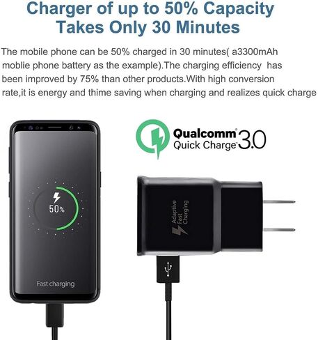 Type C Samsung Charger USB C Charger Fast Charging Type C 6ft Cable Cord for Samsung Galaxy Phone S10/S10e/S10+/S9/S9+/S8/S8+/S25/S24/S23/S22/S21/S20/ Ultra/Note 20/Note 10/Note 9 in Kuwait