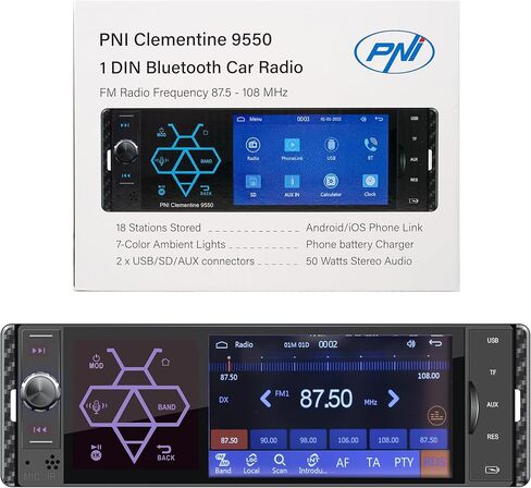 مشغل MP5 للسيارة PNI Clementine 9550 عرض 1DIN 4 بوصة 50Wx4، بلوتوث، راديو FM، Carplay، وظيفة RDS in Kuwait
