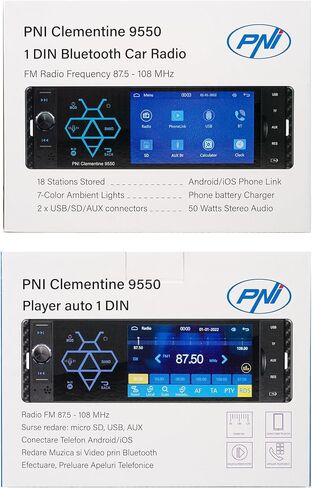 مشغل MP5 للسيارة PNI Clementine 9550 عرض 1DIN 4 بوصة 50Wx4، بلوتوث، راديو FM، Carplay، وظيفة RDS in Kuwait