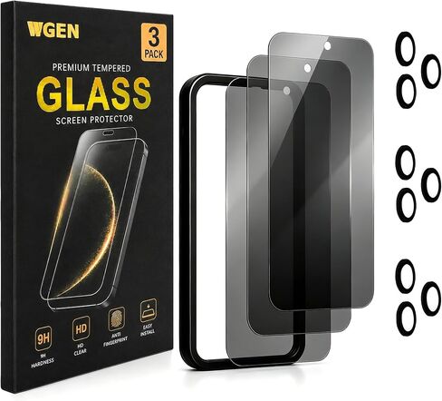 Privacy Screen Protector for iPhone 17 Pro, 3 Pack Tempered Glass with 3 Pack Camera Lens Protector, Auto Alignment Frame, 28° Privacy Protection, 9H Hardness, Bubble Free, Case Friendly in Kuwait