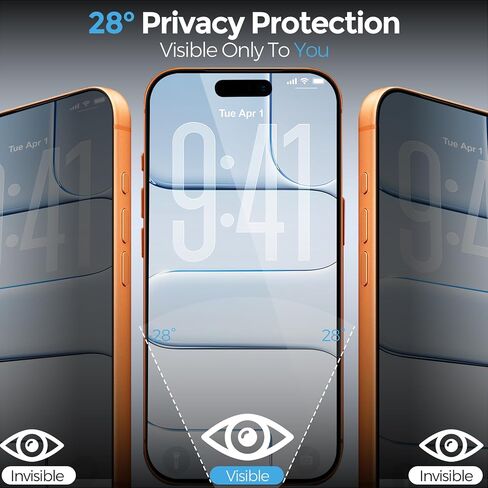 Privacy Screen Protector for iPhone 17 Pro, 3 Pack Tempered Glass with 3 Pack Camera Lens Protector, Auto Alignment Frame, 28° Privacy Protection, 9H Hardness, Bubble Free, Case Friendly in Kuwait